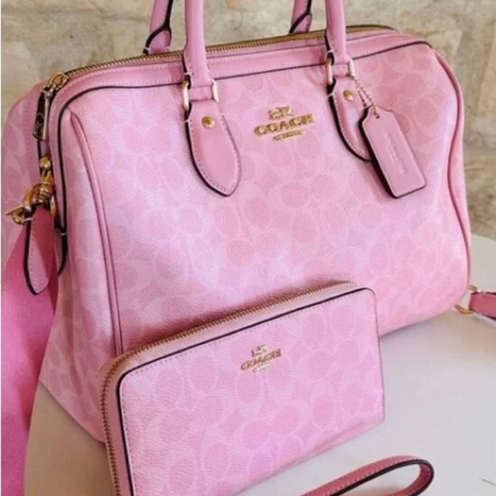 Coach Pink Signature Satchel and Matching Wallet Set - Picture 1 of 5